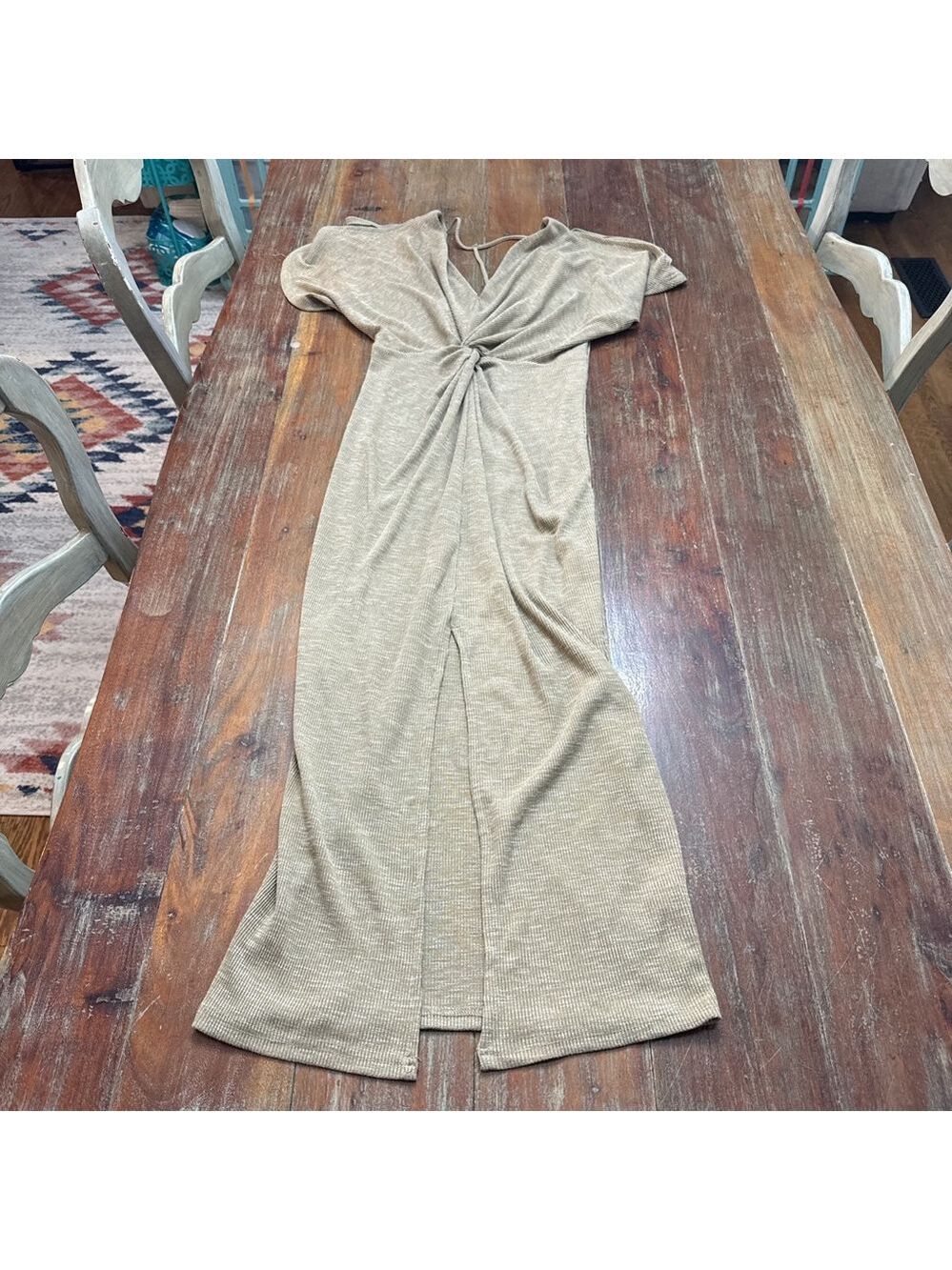 Sugar Lips Beige Ribbed Maxi Dress Womens Medium